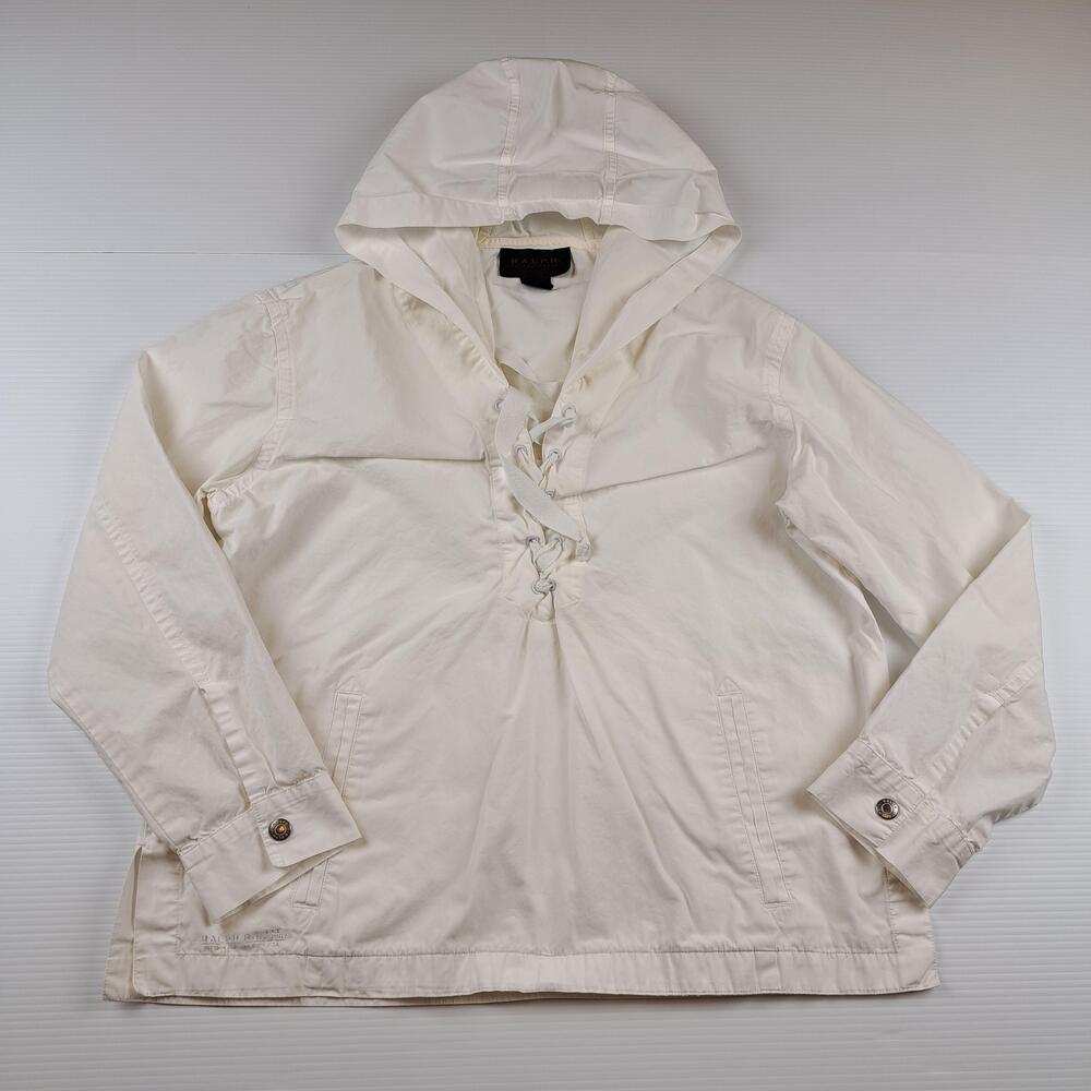 Ralph Ralph Lauren Jacket Womens Small White Hooded Lace Up Anorak Cotton Twill